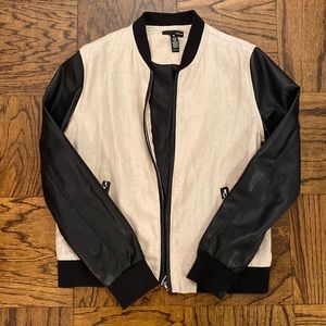 Aqua Leather Sleeve Moto Jacket